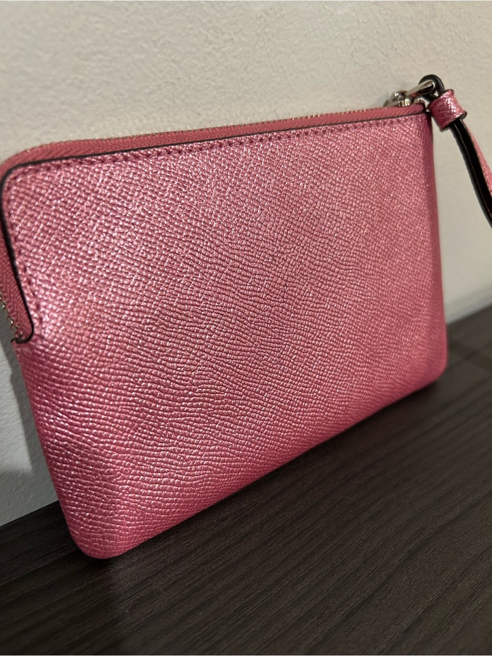 Coach crossgrain corner zip wristlet metallic tulip pink - Picture 6 of 8